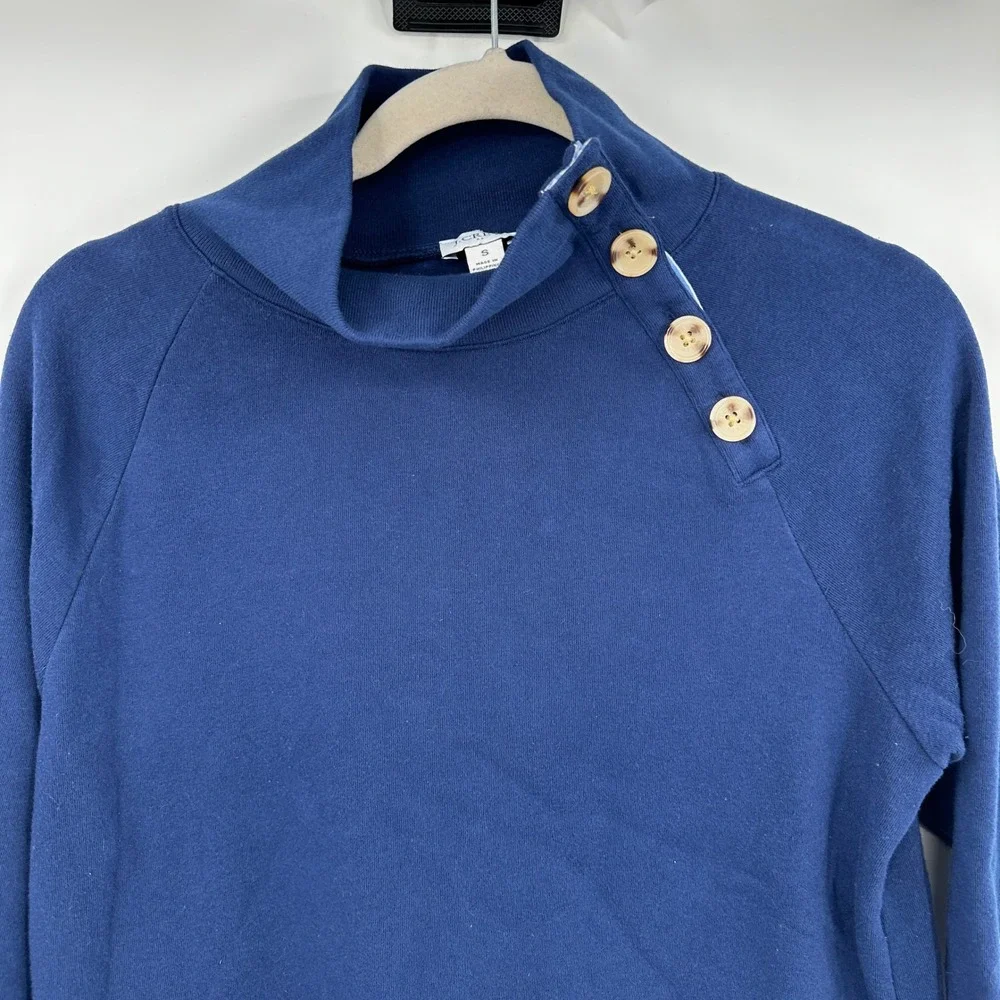 J.Crew Womens Navy Blue Funnel Neck Button Shoulder Sweatshirt Size S Small